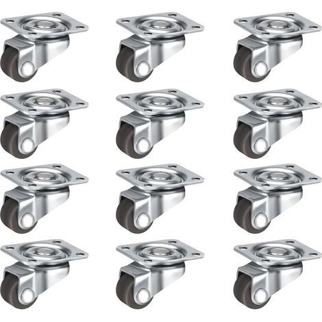 Lot de 12 petites roulettes pivotantes de 1,3 cm (0,5 po), roulettes autocollantes à profil bas, plaque supérieure en acier pour petits appareils, meubles et boîtes de rangement (1/5)
