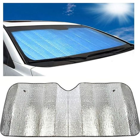 QAZQA Pare-Soleil Voiture Auto Double Feuille en Aluminium Protection de Pare-Brise Avant pour Empêcher Ultraviolette Lumière Soleil Pliable Stockage Facile 140 70 cm(Argent)