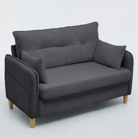 Canapé 2 places en tissu chenille gris foncé avec accoudoirs et rangements latéraux 127 cm (1/5)