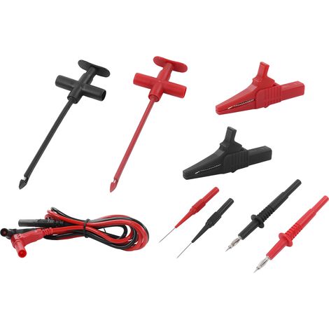 Kit câbles test multimètre JT8001-1 avec pinces croco, fiches banane et sondes pour dépannage électronique auto, labo, domicile, 10 pièces rouge noir (1/5)