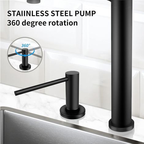 Distributeur de savon encastrable pour cuisine et salle de bain, avec pompe en acier inoxydable, bouteille, remplissage par le haut, noir, (1/5)
