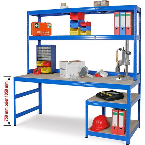 BRB Packtisch/Werkbank mit Aufbau und Unterbau, BxTxH 1800x600/300x1800 mm, blau (1/2)