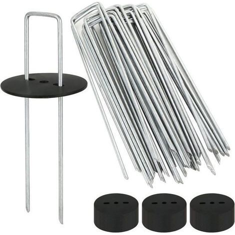 60 Piquets de Jardin avec Rondelles, Agrafes Toile de Paillage avec 60 Rondelles, Piquets de Fixation Bache - 150 mm×3 mm (1/4)