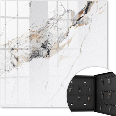 Armoire à clés - (30 cm x 30 cm) - Boîte à clés murale - Coffret de rangement pour clés - Couleur noire - Ouverture vers la droite - Pour maison et bureau - Élégance du marbre