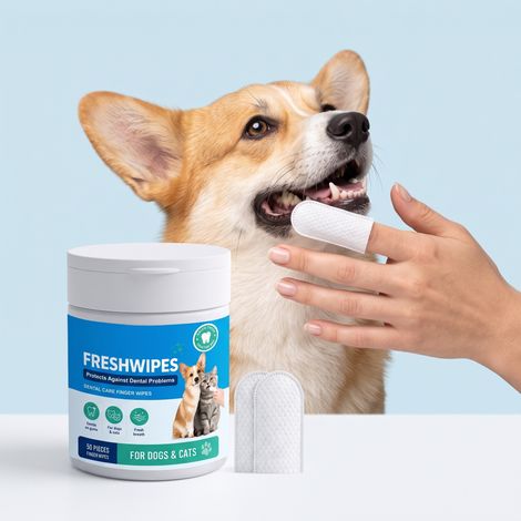 Lingettes nettoyantes dentaires pour chiens et chats - Douces, confortables, fraîches et propres pour les animaux (chiens et chats) - 50 unités (1/5)