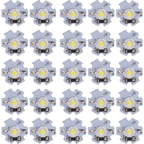 25 Plaques LED 0.5W 5V Haute Puissance Ampoules Puces Lumière avec Support Aluminium Blanc Froid 6000‑6500K (1/5)