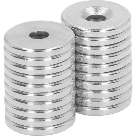 20 aimants néodyme percés Ø3 mm, trou 5 mm, lot de 20 pièces, puissants pour bricolage, sciences, loisirs créatifs et fixation au réfrigérateur. Disques magnétiques polyvalents, usage multiple. (1/5)