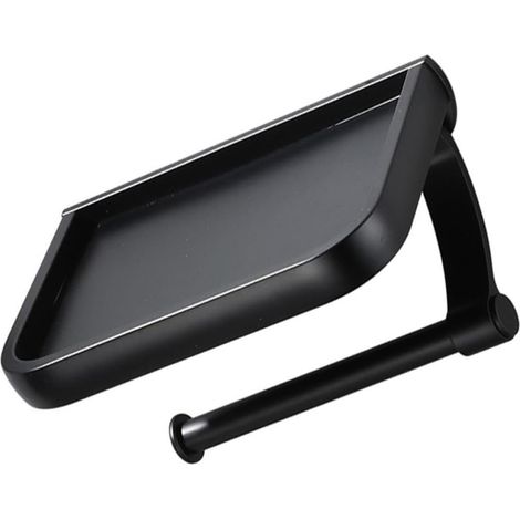 Support rouleau WC, aluminium/noir/avec étagère, pour rouleau WC (1/5)