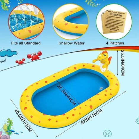 Piscine gonflable 3 en 1 pour enfants, adorable pataugeoire dinosaure, jeux d'eau pour l'extérieur