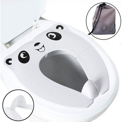 Abattant WC enfant motif panda - Siège de toilette pliable - Réducteur WC pour apprentissage de la propreté - Pour enfants - Blanc (1/5)