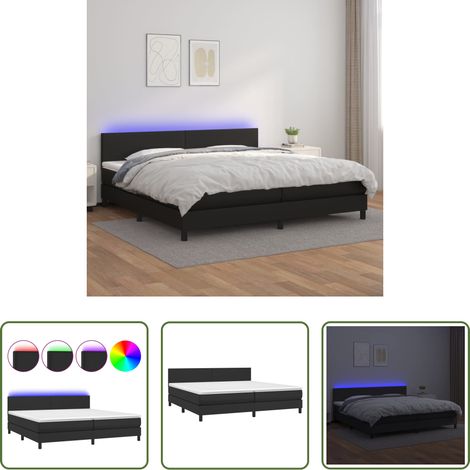 vidaXL LED-Bett - Boxspringbett mit Matratze & LED Schwarz 200x200 cm Kunstleder (1/5)