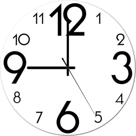 Horloge murale en verre 30 cm silencieuse quartz moderne pour salon, chambre, cuisine, couloir, bureau (noir-blanc)
