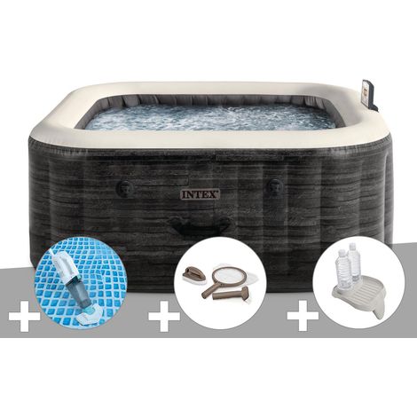 Kit spa gonflable Intex PureSpa Ardoise carré Bulles 6 places + Aspirateur + Kit d'entretien + Porte-verre