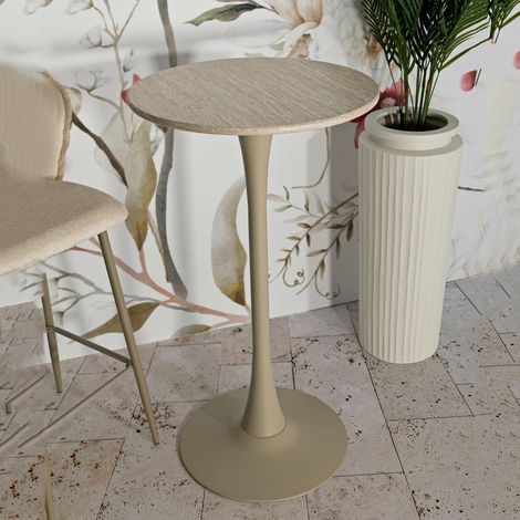 Leh Esstisch, 2 Plätze, Rund, Strukturfarbe Creme, 60x60x106h cm, Weiß Creme (1/5)