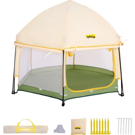 Jovikids Recinto giochi pieghevole per bambini con baldacchino 150 x 150 x 105 cm verde e giallo (1/5)