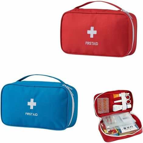 2 Pièces Trousse Secours Portable Kit, Trousse de Premier Secours Vide, Kits de Premiers Secours Portables, avec Poignée, pour Situations D'urgence à Maison, Bureau, Voyage, Camping (Rouge, Bleu) ,Lef (1/5)