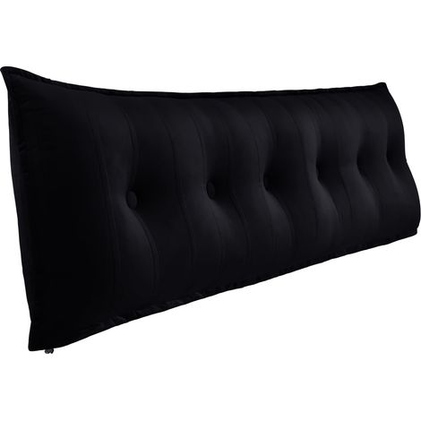 VERCART Großes dekoratives Bettkissen, geknöpftes Lesekissen, Körperkissen für Seitenschläfer, schwarzer Samt, 180 x 8 x 50 cm (1/5)