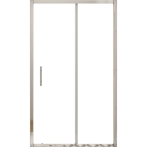 Nischentür Schiebetür 110x190cm,5mm ESG Klarglas,Komplett Chrom-Optik mit Griff,platzsparend,Dusche (1/5)