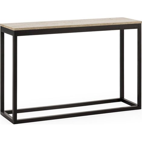 Console en bois d'épicéa et marbre travertin noir élégant - noir et travertin clair (1/3)