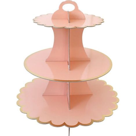 Three-layer pink gilded paper cake rack birthday party props wedding disposable dessert display rack party decoration (3pcs) (1/5)