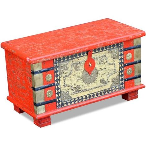 Coffre de Rangement en Bois de Manguier Rouge, Armoire de Stockage 80x40x45 cm, Meuble Organisateur Multifonction pour Salon, Chambre ou Entrée (1/5)