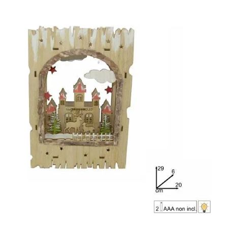 De'cor a' cadre en bois Due Esse Paysage de Noel avec lumie'res arbres maisons et rennes 29x20 cm De'corations de Noel avec piles