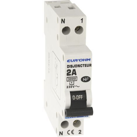 Eur Ohm – Disjoncteur unipolaire 1P+N NF courbe C 3kA – Connexion vis haut/bas – IP20 IK02 – Pour installations électriques professionnelles