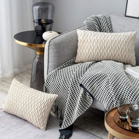 Housses Coussin en Velours 30x50cm pour Salon Canapé,Lot de 2 Housses Coussin Carrés de Motif uni Décoration Chambre,Blanc GROOFOO (1/4)