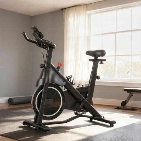 Vélo d'Appartement, Vélo d'Exercice, Résistance Magnétique Réglable, Écran LCD, Siège Confortable, 108x51x116cm, Blanc (1/5)