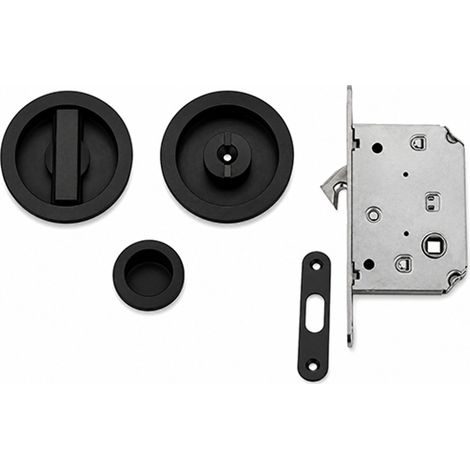 SERRATURA PORTA SCORREVOLE KIT TONDO NERO