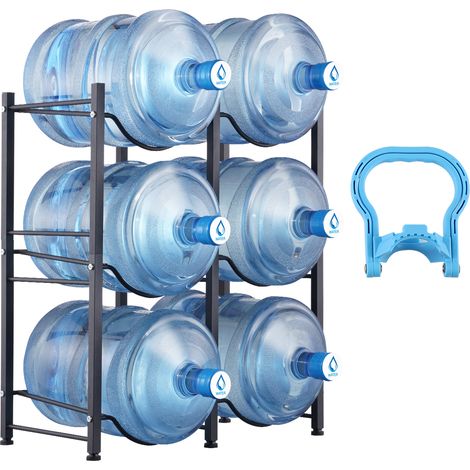 VEVOR Porte-bouteilles deeau a 3 niveaux, porte-bouteilles de 5 gallons, porte-bouteilles deeau a double rangee pour 6 bouteilles, porte-bouteilles deeau robuste pour cuisine, bureau, salon, noir