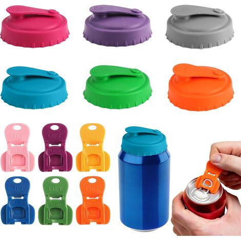 Set di 6 tappi per lattine per bevande, set di 6 apriscatole, coperchi per lattine per bevande, silicone anti-perdita, riutilizzabile, chiusura impermeabile per lattine di alluminio contenenti cola, b (1/5)