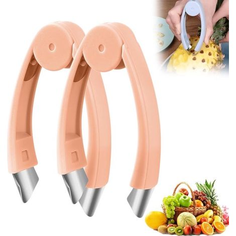 Extractor de ojos de piña de 2 piezas, Descorazonador y cortador de piña multifuncional, Cortador de acero inoxidable, Utensilio de cocina, Rosa (1/5)
