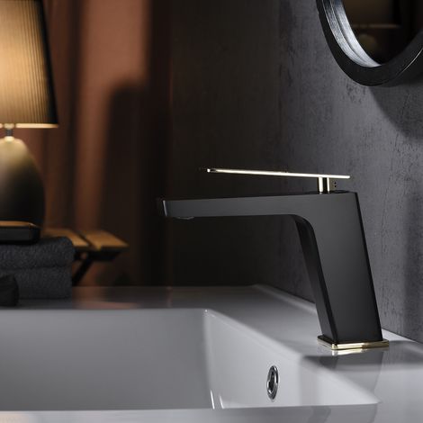 Imex - Grifo Monomando Lavabo Caño Bajo Negro Oro Serie Suecia (1/2)