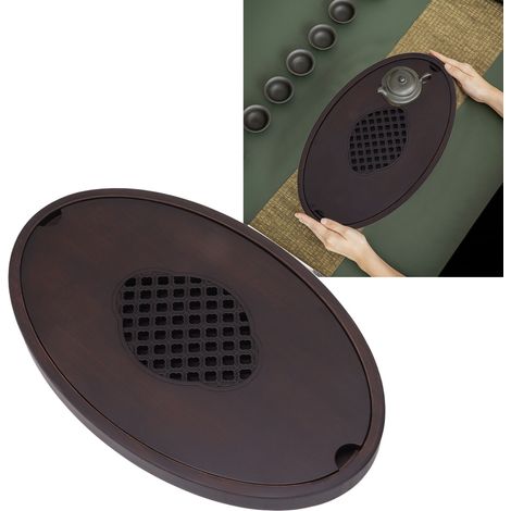 Kleines, walnussfarbenes Bambus-Teetablett, ideal für Zuhause und Kung-Fu-Tee. Schlichter Wasserbehälter, Ablage für trockenes Aufbrühen, kompakte Größe. (1/5)