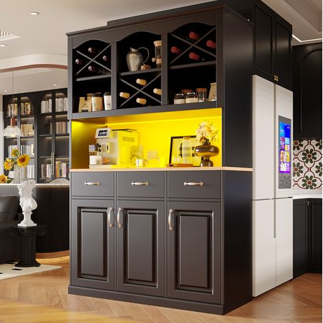 Küchenschrank 120/40/180 cm in Schwarz mit LED, 3 Schubladen und viel Stauraum (1/5)