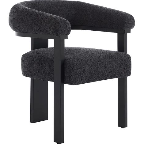 Chaise avec accoudoirs en tissu bouclette et bois d'hévéa noir - Anthracite foncé - LIVELIA (1/5)