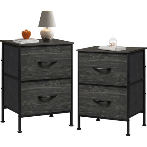 WLIVE Kommode mit 2 Schubladen, Stoffschubladen mit Auszügen, Nachttisch für Schlafzimmer, kleiner Beistelltisch mit Metallgestell, Flur, Wohnzimmer, Kinderzimmer, Nachttisch, Schwarz (1/5)