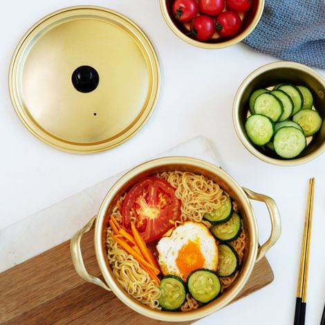 Marmite à nouilles ramen coréennes, marmite en aluminium jaune coréen pour nouilles instantanées (16 cm) (1/5)