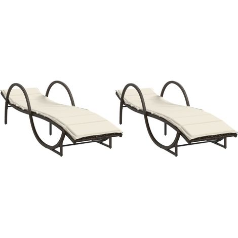 Sonnenliegen 2 Stk. mit Auflagen Braun Poly Rattan vidaXL