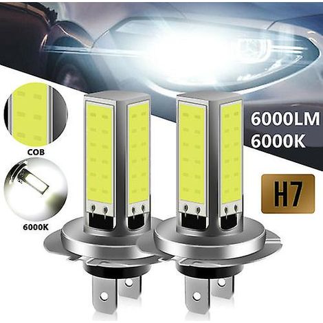 Kit de 2 ampoules LED H7 COB pour phares, feux de croisement/route, 6000 lm, ultra-lumineuses, blanc 6000 K (1/4)