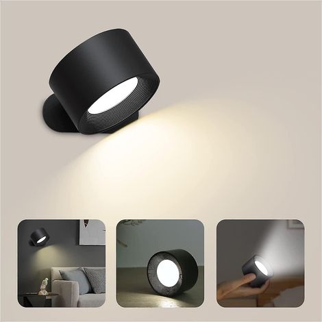 Applique murale intérieure tactile LED avec port de chargement USB, commande tactile, 3 niveaux de luminosité, 3 températures, lampe de chevet rotative à 360° pour chambre à coucher (1/5)