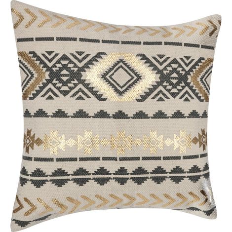 Atmosphera – Housse de coussin 40x40 cm en coton doux – Motifs géométriques dorés – Fermeture à glissière cachée – Décoration moderne et ethnique (1/7)