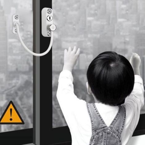 Limiteur de poussée de fenêtre de verrouillage de sécurité anti-chute pour enfants, couleur : blanc (amélioré) (1/5)