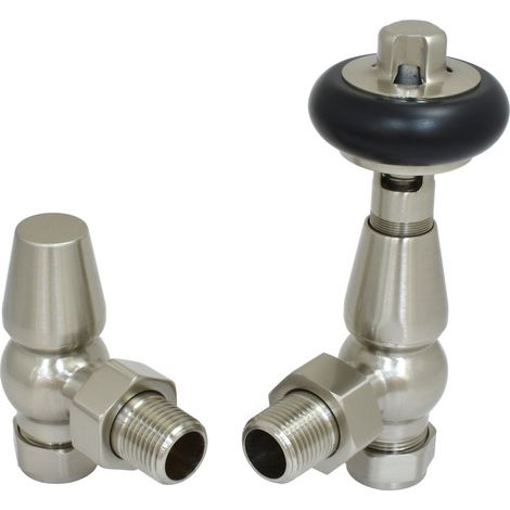 Warmehaus Chelsea Traditional Angled TRV Thermostatic Radiator Valves Satin Nickel