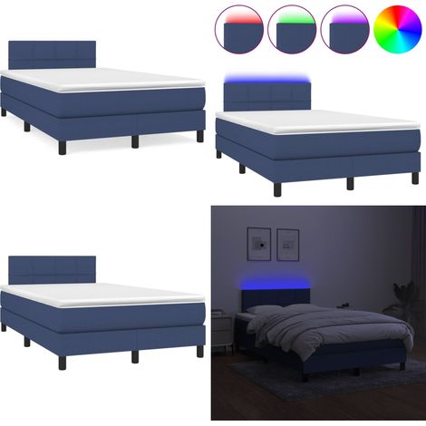 Sommier à lattes de lit matelas et LED bleu 120x190 cm tissu - Sommier Tapissier - Lit Bleu - Matelas Ressort Ensaché - LED - Chambre À Coucher - Home & Living (1/5)