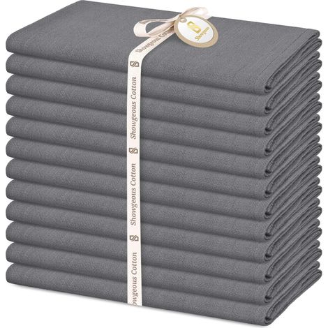 12 Paquets de Serviettes en Coton Lin 40 x 40 cm Serviettes de Table en Tissu Coton Lin lavables et réutilisables Dîner de Mariage et fêtes (Gris) (1/5)