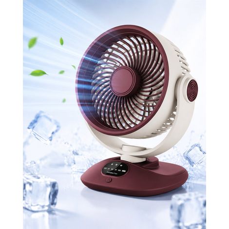 Tischventilator – USB-wiederaufladbarer Ventilator – Umluftventilator – Oszillationsventilator – Ventilator mit LED-Anzeige – Kabelloser Ventilator – Leiser Ventilator – Rot-Weiß (1/5)