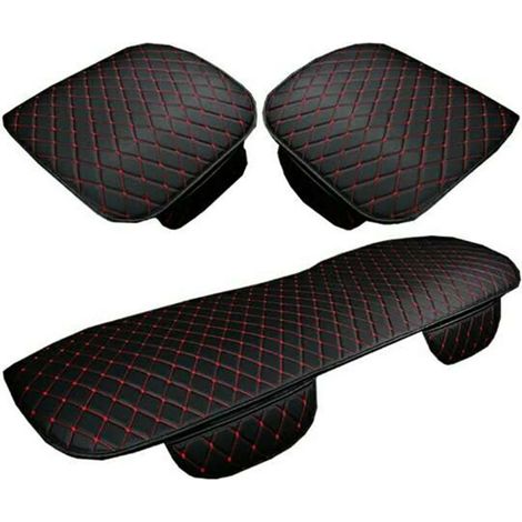 3x Housse de Siège Auto Universelle 5 Places - Lot Completion Couvre-Siège Avant Arrière in Similicuir Broderie, Antidérapant Résistant und l'Usure 4 Saisons - Noir Rouge