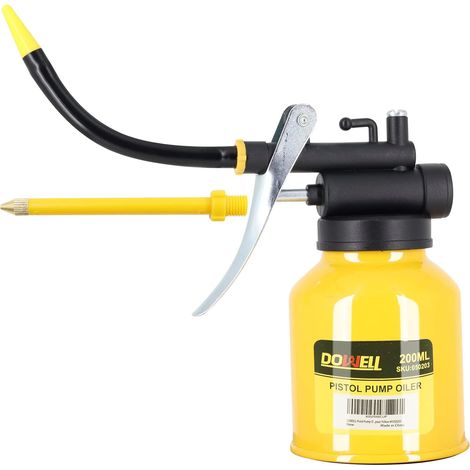 Pompe à pistolet, pompes à huile, boîte à huile en métal, pistolet à huile lubrifiant avec bec droit flexible (200 ml, jaune) (1/5)